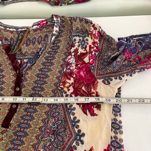 Aratta Silent Journey Womens Tunic Blouse Shirt Top Size Large Pink Floral Boho - Picture 12 of 13